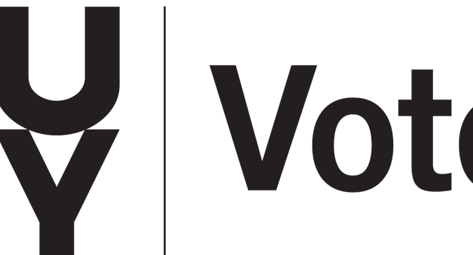A logo with the words Cuny Votes written in black over a white background